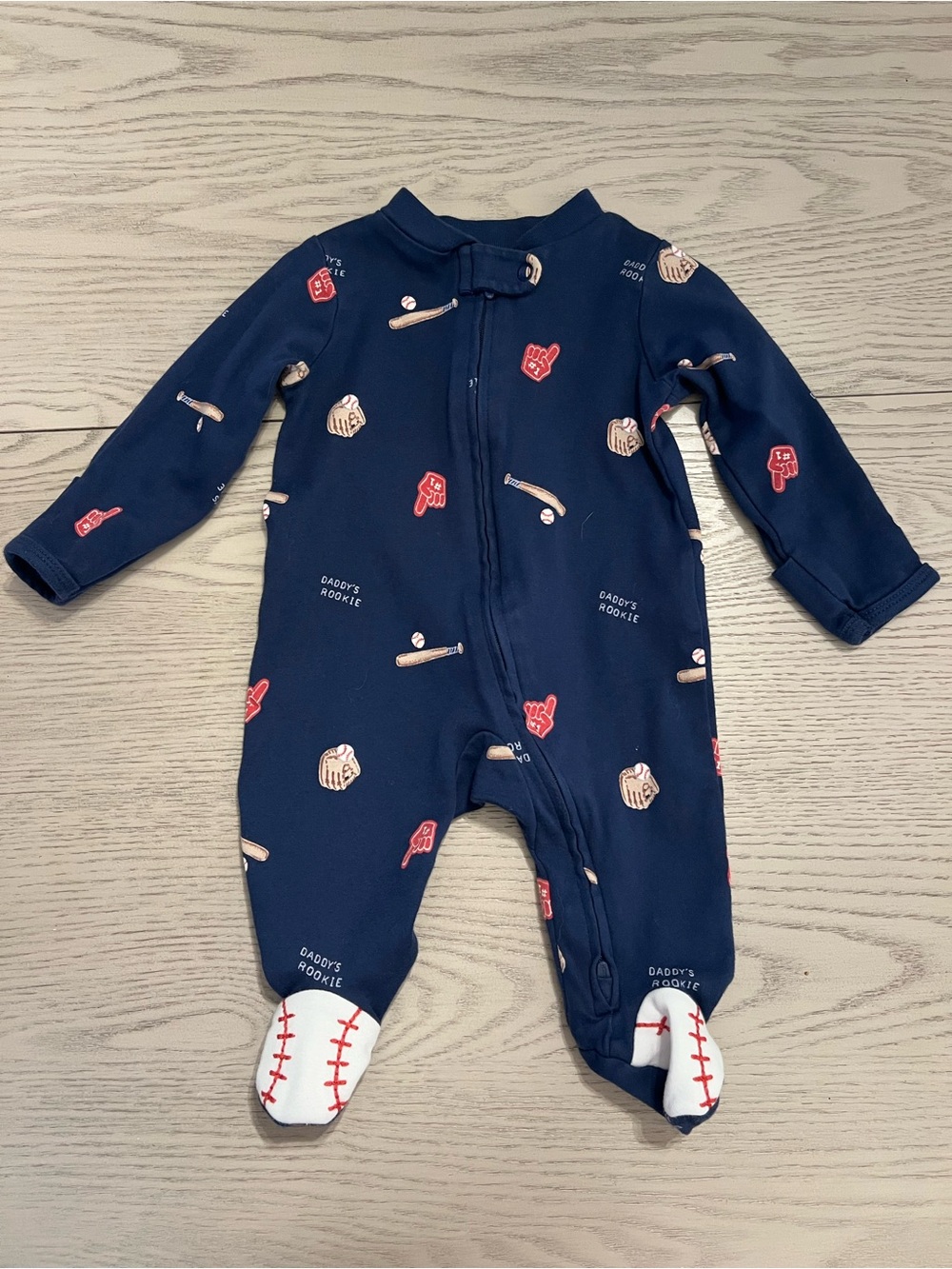 child of mine Navy Baseball-Print Footed One-Piece